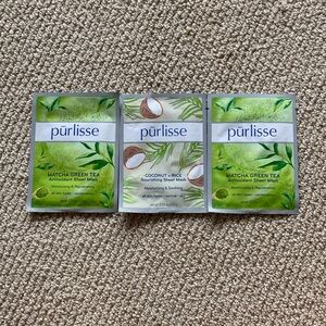 Purlisse Matcha Green Tea Coconut + Rice Sheet Face Mask Set Moisturizing Three